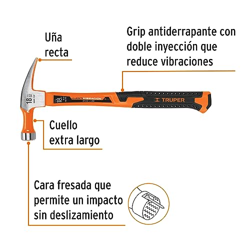 Martillo Truper Fibra de Vidrio 18 oz uña Recta 1 Pieza