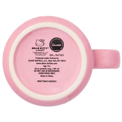 Taza de Cerámica Silver Buffalo Sanrio Hello Kitty rojo y rosa patrón de purpurina 20 onzas