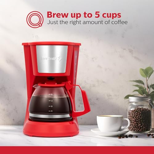Cafetera de Goteo Holstein Housewares Roja con Filtro Permanente y Jarra de Vidrio para 5 Tazas