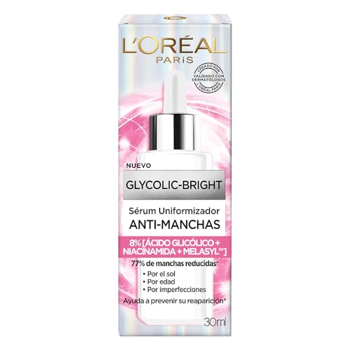 L'Oréal Paris Sérum Anti-manchas Glycolic Bright con Ácido Glicólico y Niacinamida todo tipo de manchas, 30ml
