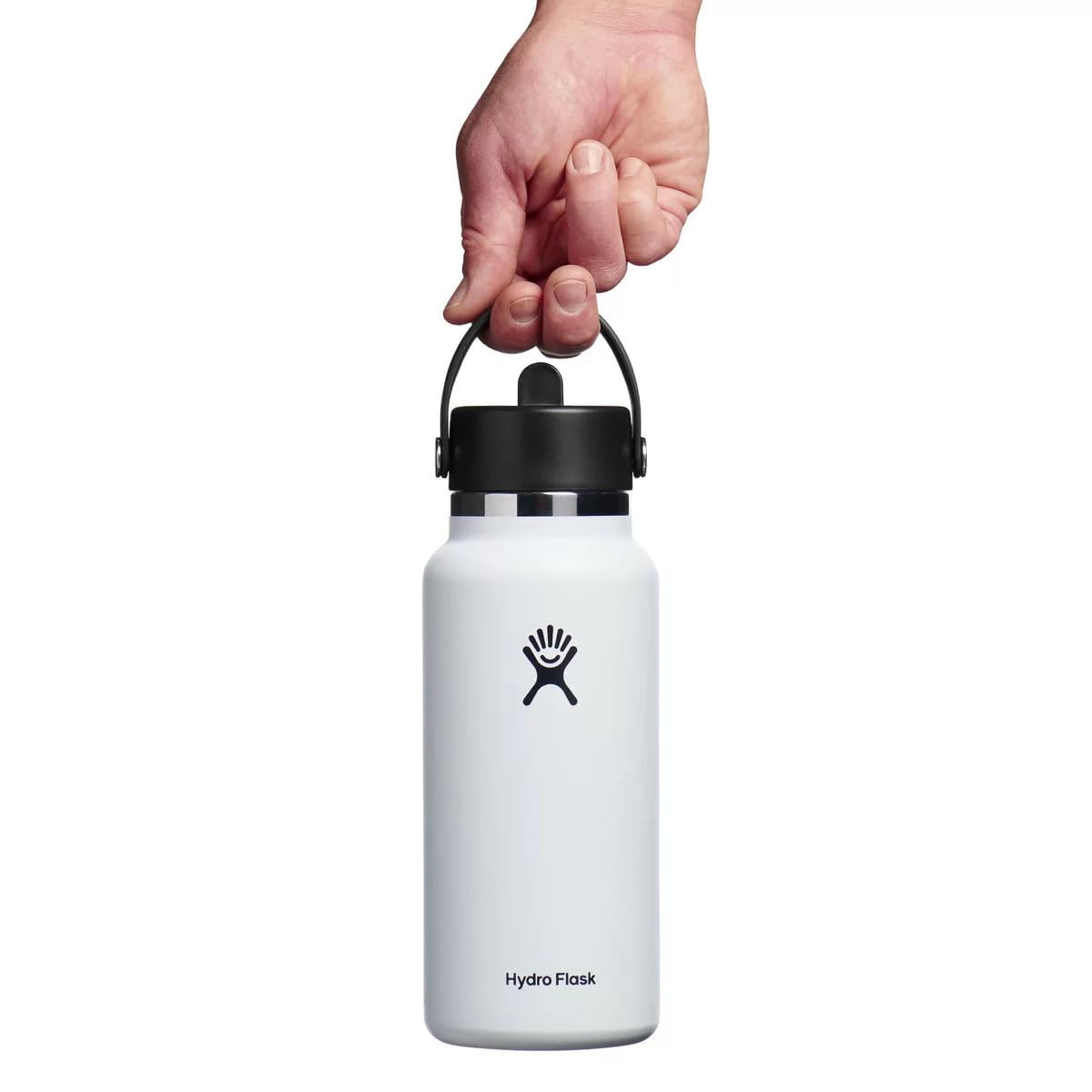 Botella Hydro Flask Blanca con Boca Ancha y Popote Flexible de 946 ml, Aptas para Lavaplatos