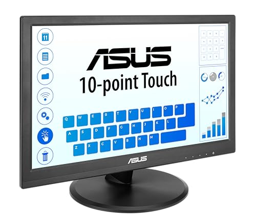 ASUS Monitor táctil 1080P de 15.6" (VT169HE) - Full HD, visualización táctil de 10 puntos, IPS, amplio ángulo de visión, sin marco, cuidado de los ojos, sin parpadeo, luz azul baja, HDMI, cumplimiento