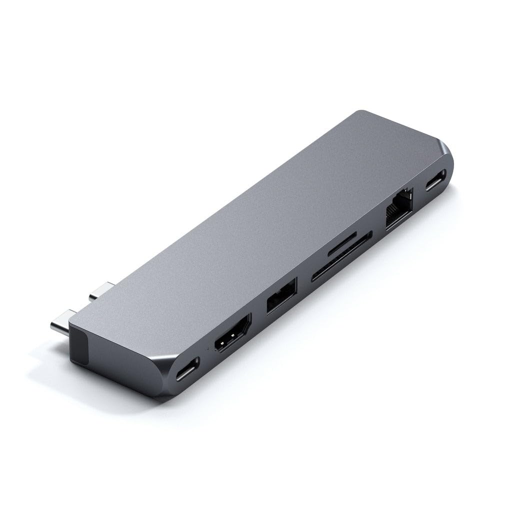 SATECHI Adaptador multipuerto USB C Hub Pro Hub MAX, USB 4.0, Datos USB-A, Datos USB-C, Gigabit Ethernet, Puerto SD/Micro SD y Conector de Audio, para MacBook Air/Pro M4 - Gris Espacial