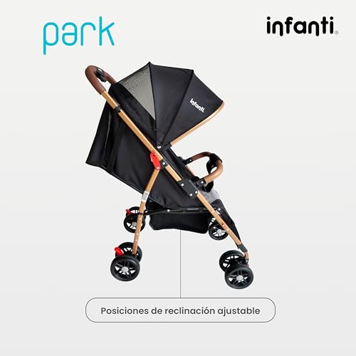 INFANTI | Carriola para Bebe PARK Negro | Carreola con Portabebé - Carriola de Viaje - Carrito para Bebe | Cosas para Bebes 6 Meses hasta 15 kg - Compacta y Plegable | Barra de Seguridad Desmontable