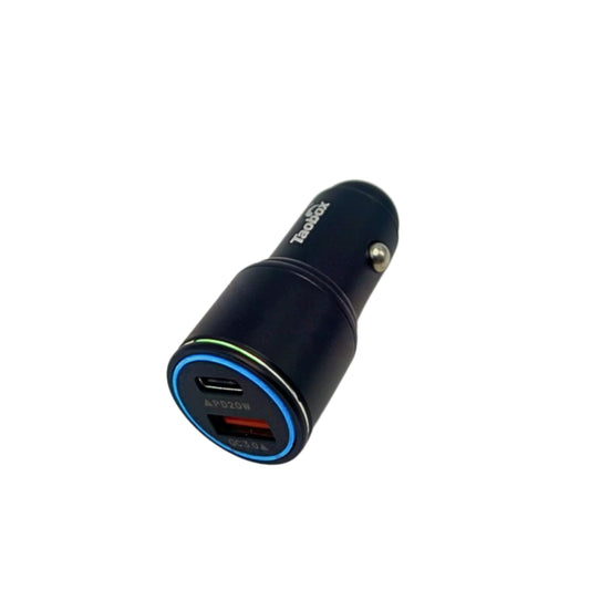 Genérico TAOBOX (Producto Original), Cargador de Coche Múltiple 38W, Entrada USB-Tipo C y USB-Tipo A, Carga Rápida, Iluminación LED Azul, Compatibilidad Universal, Color Negro.