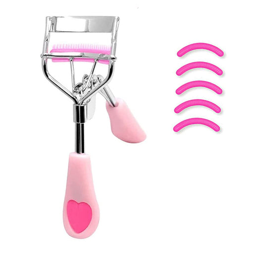 Rizador de pestanas de acero inoxidable con almohadillas para orejas de repuesto de silicona, sin dolor, apto para cualquier forma de ojos y tamanos, Rosado