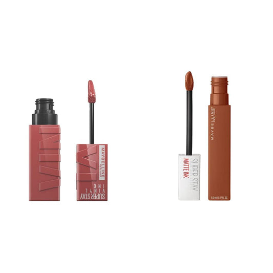 Labial líquido brillante Maybelline Super Stay Vinyl Ink Cheeky + Labial Liquido Matte Larga Duracion Superstay City Edition, 135 Globetrotter