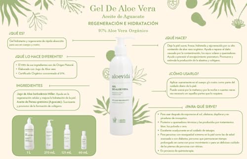 Gel de Aloe Vera Orgánico: Regeneración e Hidratación Intensa - 97% Aloe Vera - Ingredientes Naturales - Ideal para Piel Sensible y Cuidado Diario - ¡Compra Ahora!