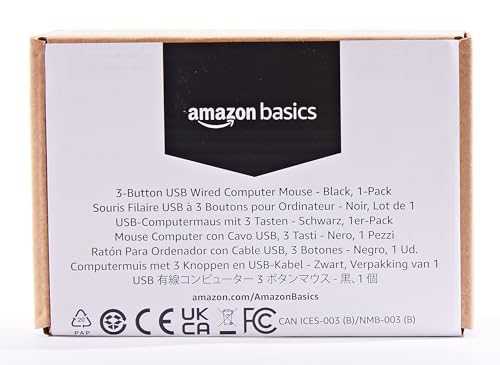 Ratón USB Amazon Basics Negro con Cable de 3 Botones