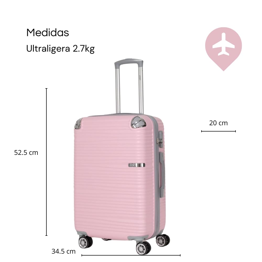 Maleta de Mano JONY Carry On Rigida Resistente Ruedas Giratorias 360 Mango Expandible ABS Candado de Seguridad (rosa rayado)