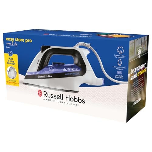 Plancha de Vapor Russell Hobbs Blanco Suela de Cerámica Ahorro de Espacio