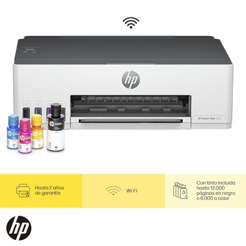 HP Impresora Smart Tank 210, Tinta Continua, Color, Wi-Fi,USB, Bluetooth, Dúplex (Doble Cara) Manual, Impresión Smart App, hasta 2 años de Garantía* (3D4L3A)