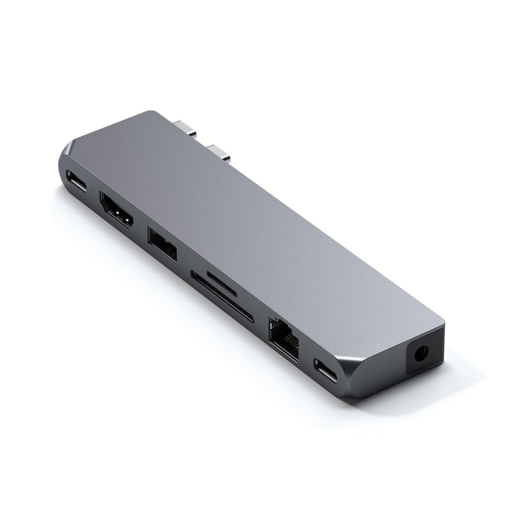 SATECHI Adaptador multipuerto USB C Hub Pro Hub MAX, USB 4.0, Datos USB-A, Datos USB-C, Gigabit Ethernet, Puerto SD/Micro SD y Conector de Audio, para MacBook Air/Pro M4 - Gris Espacial