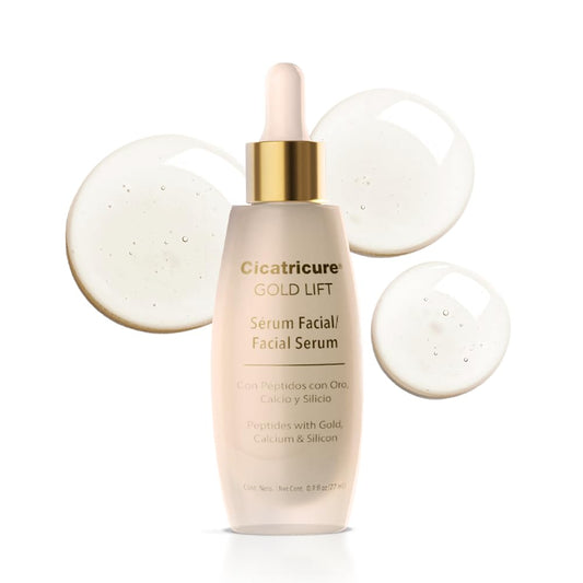 CICATRICURE - GOLD LIFT Serum Facial. Efecto tensor para rostro, cuello y escote, mejora la elasticidad, frasco con 27ml