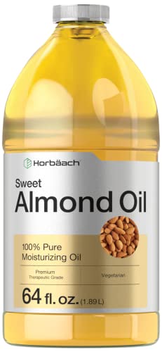 Horbaach Sweet Almond Oil 64 fl oz 100% Pure €" for Hair, Face & Skin €" Expeller Pressed €" Vegetarian, Non-GMO