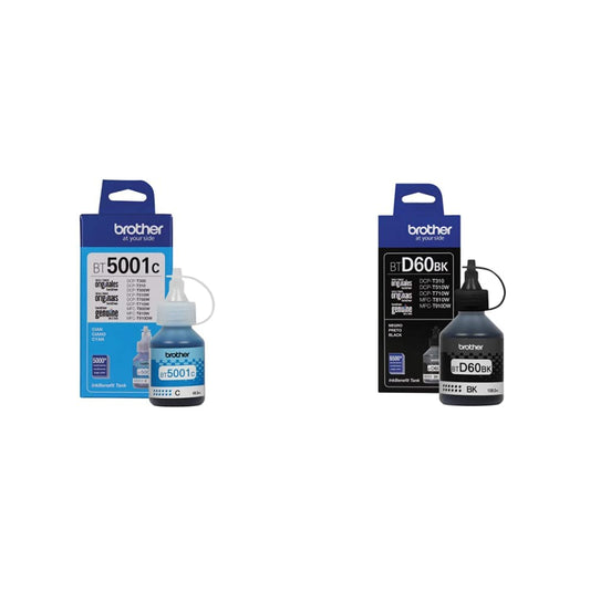 BROTHER BT5001C Cartucho Laser, 5000 Paginas + Botella de Tinta Negra de Ultra Rendimiento Repuesto de Tinta para 1 Piece (BRT BTD60BK)