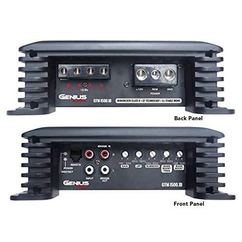 GENIUS - Amplificador compacto Full Range clase D GTM-1500.1D / 3000 watts/estable a 1 ohm con sistema de protección de energía y refuerzo de graves para Bocina y woofer