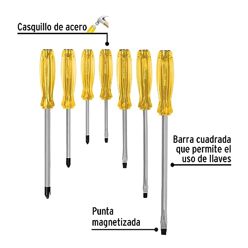 Juego de Desarmadores Pretul Ámbar Mango de PVC 7 Piezas