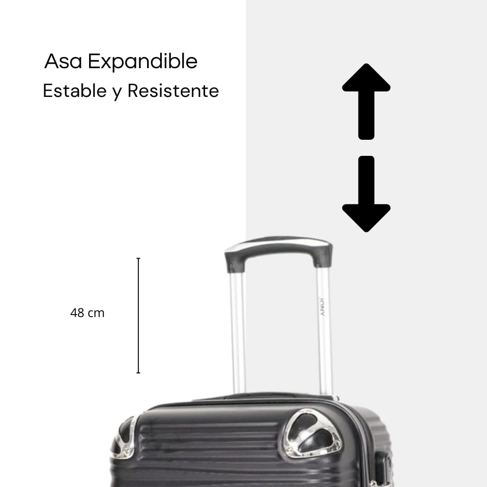 Maleta de Mano JONY Carry On Rigida Resistente Ruedas Giratorias 360 Mango Expandible ABS Candado de Seguridad (Negro Rayado)