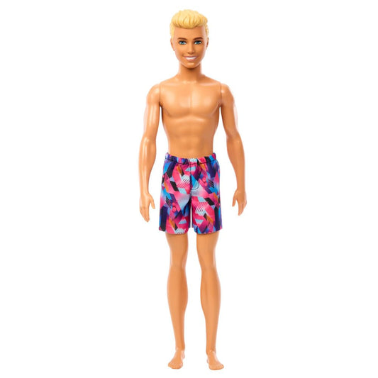 Barbie Fashion & Beauty Muñeco Ken de Playa con Traje de Baño Rosa y Azul para niñas de 3 años en adelante