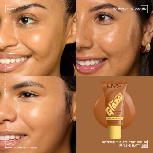 Tinta de Maquillaje Glaze Tint con SPF 30 de Nyx Professional Makeup, Tono Praline Butta (Cafe Medio)