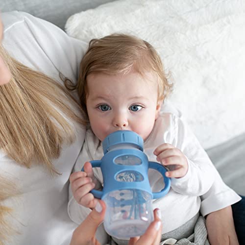 Botella de Cuello Ancho Dr. Brown's Azul Claro con Asas de Silicona para Fácil Agarre 6 m+