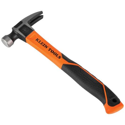 Klein Tools H80816 - Martillo de garra recta con cabeza lisa, 16 onzas, mango de agarre antideslizante de fibra de vidrio que absorbe los golpes con orificio de anclaje, 13 pulgadas