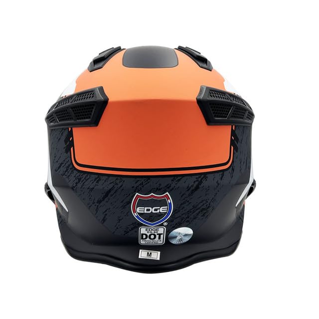 Casco Motocicleta Modular Marca Edge - Kombat - Flip UP Visor Doble ANTIVAHO- Certificado Dot - Moto Moto Casco Cascos de para Guantes Funda Pegatina Motocross Pegatinas (Gris/Naranja Mate, M)