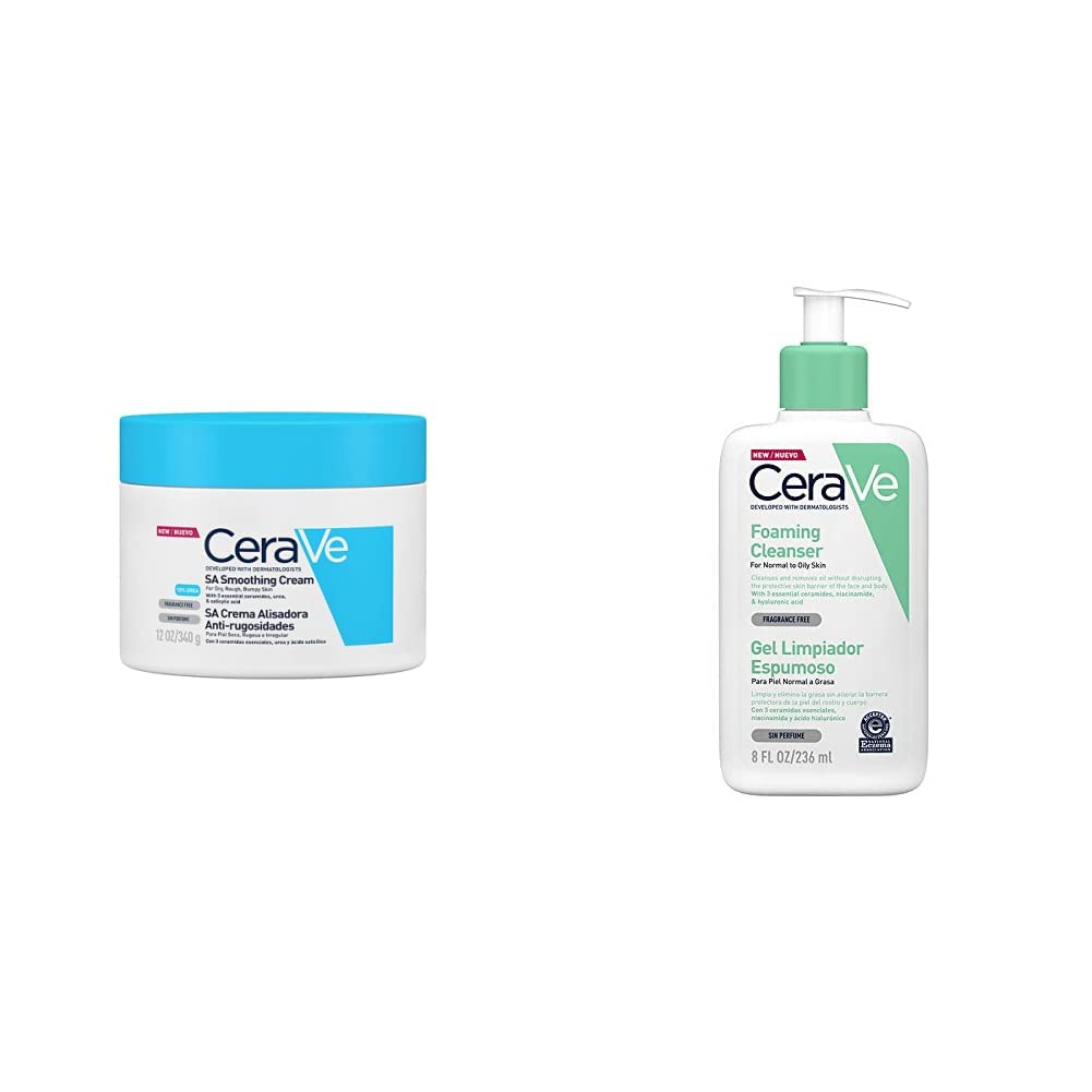 Cerave Sa Crema Alisadora Anti - Rugosidades |340Gr| Crema Exfoliante De Uso Corporal Para Piel Aspera Y Rugosa + Gel Limpiador Espumoso |237ml| Limpiador diario