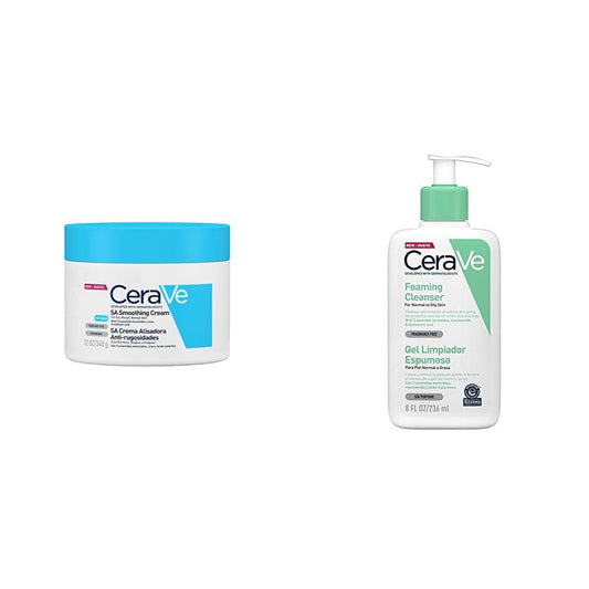 Cerave Sa Crema Alisadora Anti - Rugosidades |340Gr| Crema Exfoliante De Uso Corporal Para Piel Aspera Y Rugosa + Gel Limpiador Espumoso |237ml| Limpiador diario