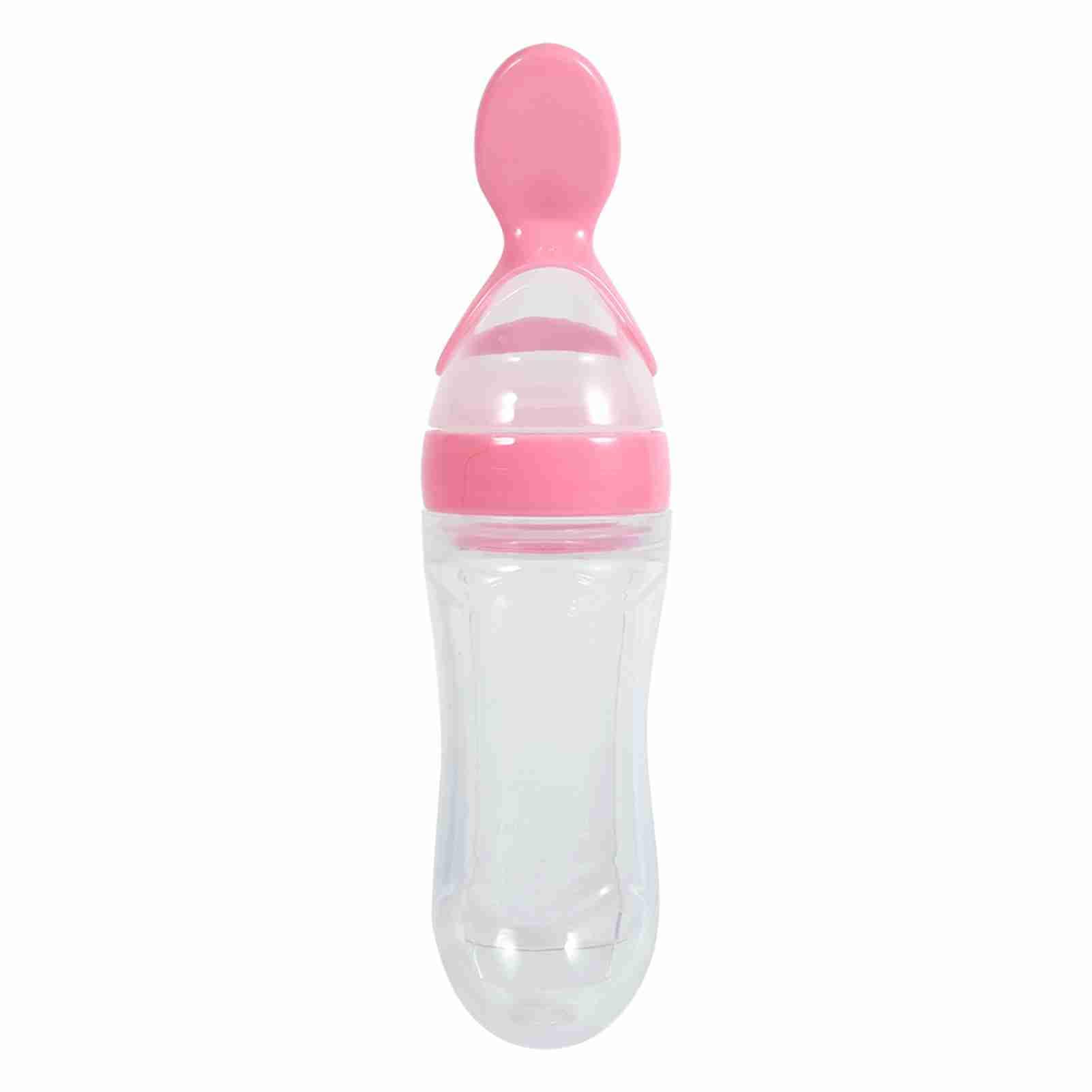 Biberón, biberón para bebés, alimentador de alimentos resistente a altas temperaturas, con cuchara portátil para bebé para exteriores(Pink)