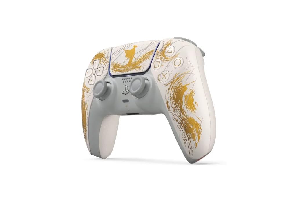 Control Inalámbrico Edición Limitada Ghost of Yotei, Blanco con Detalles Dorados, Compatible con PS 5, Conectividad Bluetooth, 14 Botones
