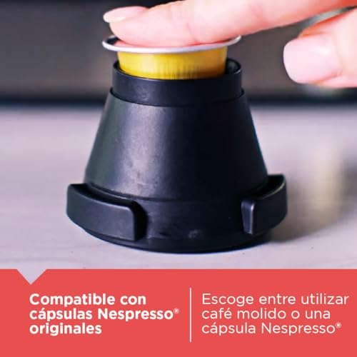 BLACK+DECKER Máquina de Espresso Semi Automática, 20 Bares, Compatible Cápsulas Nespresso y Café Molido, EM0312-0SDLA