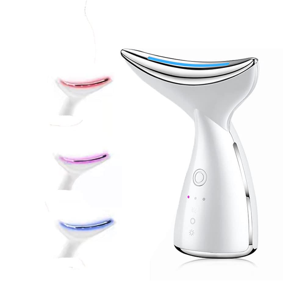 Masajeador Facial Cuello, 3 Modos Calentado Dispositivo de Belleza Facial con Luz LED, USB 7000 veces/min Máquina Belleza Facial Electrico, Antiarrugas, Antienvejecimiento, Limpieza Profunda Piel