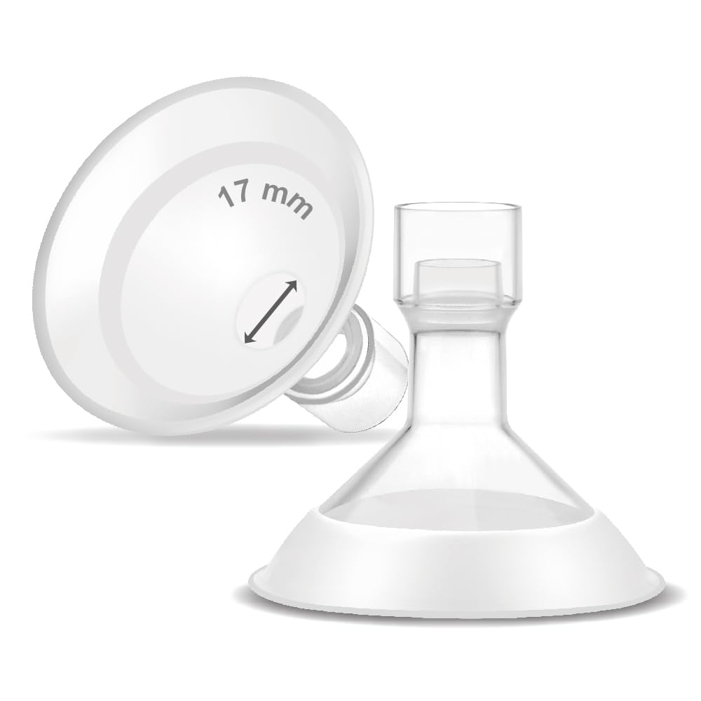 Embudo Maymom MyFit Serie Comfy de 17 mm, diseño de dos piezas, compatible con piezas de extractores Medela; reemplazo de embudos Medela; compatible con conector MaxFlow Flex; paquete de 2 piezas