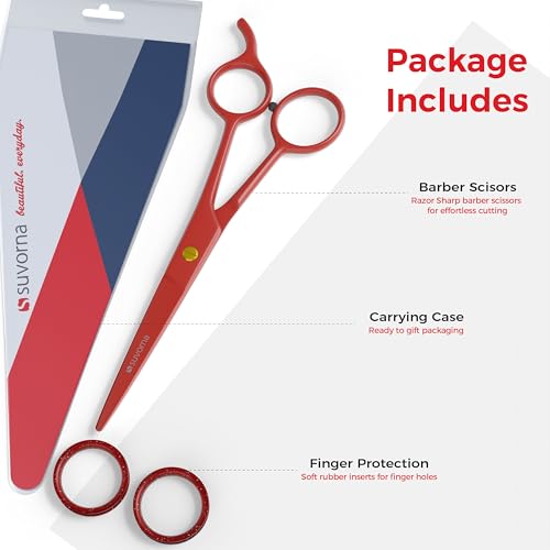 Tijeras de corte de pelo de 6,5 pulgadas para profesionales, barberos y peluqueros - Tijeras de pelo para cortar y recortar - Tijeras de pelo de mano derecha para hombres, mujeres y adultos (ROJO)