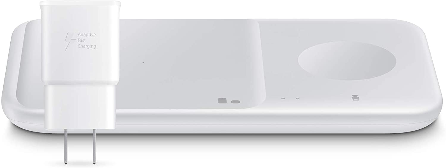 SAMSUNG Cargador inalámbrico Fast Charge Pad Duo (2021), universalmente Compatible con teléfonos habilitados para Qi y Relojes seleccionados (versión de EE.UU.), Color Blanco