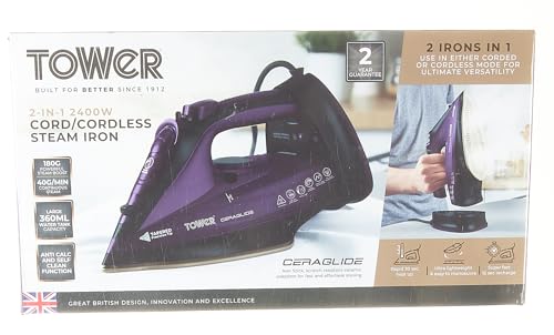 Plancha de Vapor Inalámbrica Tower CeraGlide morada con Suela de Cerámica y Vapor Variable