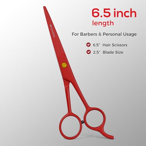 Tijeras de corte de pelo de 6,5 pulgadas para profesionales, barberos y peluqueros - Tijeras de pelo para cortar y recortar - Tijeras de pelo de mano derecha para hombres, mujeres y adultos (ROJO)
