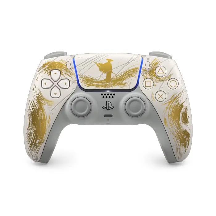 Control Inalámbrico Edición Limitada Ghost of Yotei, Blanco con Detalles Dorados, Compatible con PS 5, Conectividad Bluetooth, 14 Botones