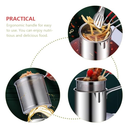 Cabilock 1 juego de olla profunda de acero inoxidable con cesta de freír, versátil olla de cocina para el hogar, restaurante, sartén de leche profunda, fuente de comida y cocina