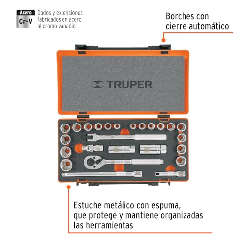 Juego de Autoclé Truper JD-3/8X26MP Mixto de 26 Piezas 3/8 Pulgadas