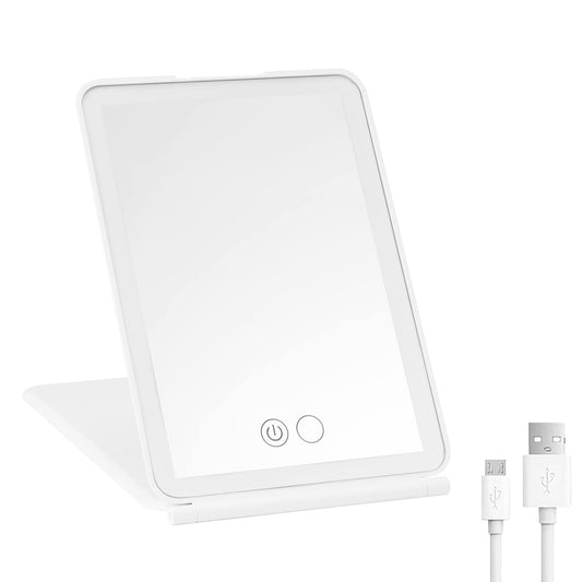 MOSNOW Espejo de Maquillaje de Viaje,Espejo Compacto con Pantalla táctil atenuación con 56 Luces LED, Recargable por USB,iluminación de 3 Colores, portátil, Ultra Delgado