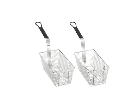 Cesta para freidora | 13 x 6.5 x 5.25 pulgadas, uso comercial de cocina de restaurante, ganchos delanteros, mango antideslizante, acero inoxidable niquelado (paquete de 2)