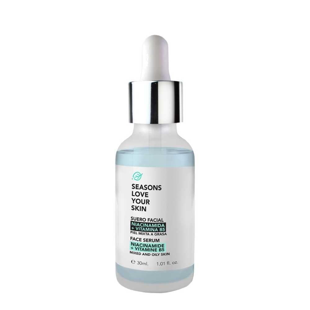 Seasons Love Your Skin Tratamiento con Niacinamida: Limpiador Facial en Espuma Detox + Serum Facial Niacinamida + Protector Solar FPS 50 Efecto Mate