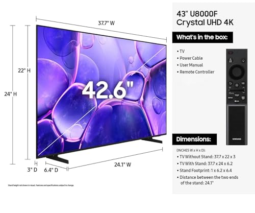 Samsung Smart TV de 43 pulgadas Serie U8000 Crystal UHD 4K Smart Tizen TV con Bluetooth, Motion Xcelerator (reacondicionado)