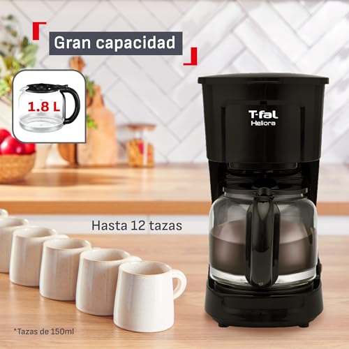 Cafetera de Filtro Permanente T-fal Negra con Sistema Antigoteo 12 Tazas