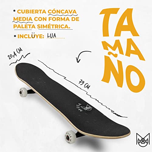 MUSA | Patinetas Skate de Madera con Llantas Blancas | Aesthetic Patinetas Skateboard de Madera de Maple | Ideal para Patinadores Nivel Principiante y Avanzado | Patineta con Diseño