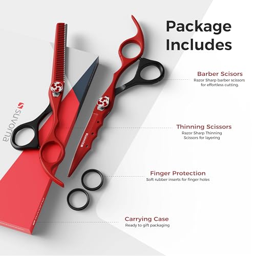 Suvorna Juego de tijeras para el cabello con tijeras para adelgazar, fabricadas con acero inoxidable para recortar y cortar, tijeras de corte de cabello de 6,5 pulgadas para adultos, hombres y mujeres
