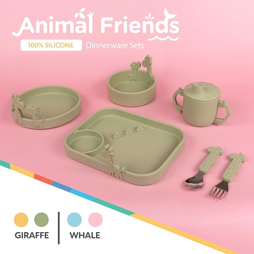 Plato Redondo de Silicona Nuby Jirafa Verde para Niños Pequeños
